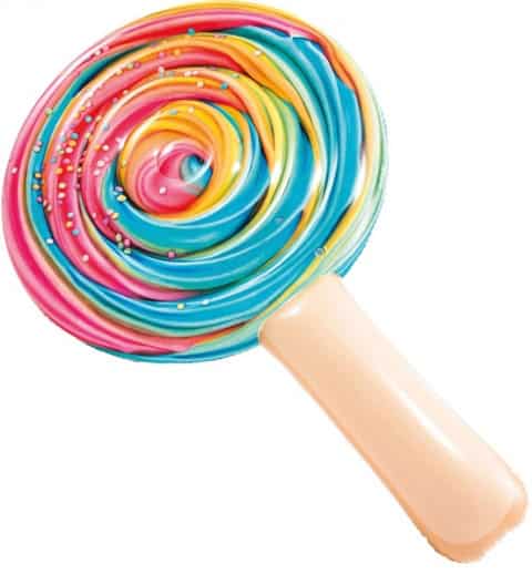 Opblaasbare lolly in regenboogkleuren met sprinkles