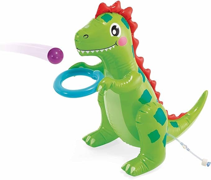 Opblaasbare dinosaurus met werpring en bal.
