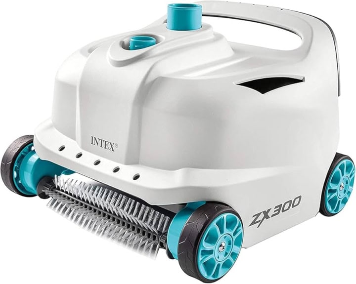 Intex ZX300 automatische zwembadreiniger met borstels en wielen.