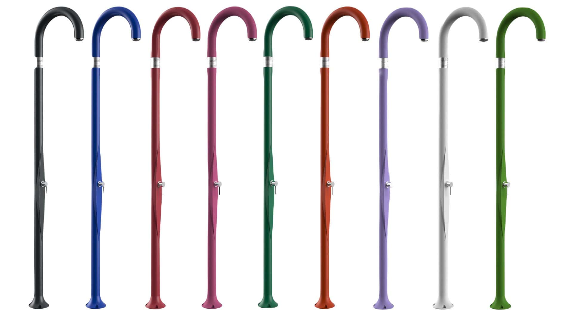 Verschillende gekleurde douchestokken op een rij