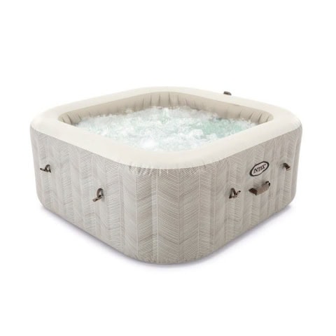 Opblaasbare vierkante jacuzzi met bubbels, zandkleurig.