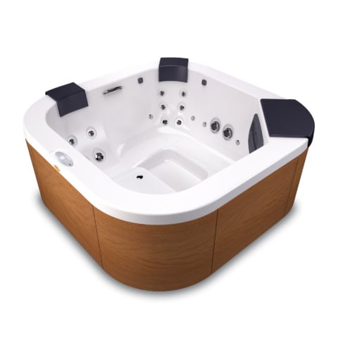 Vierkant bubbelbad met houten afwerking