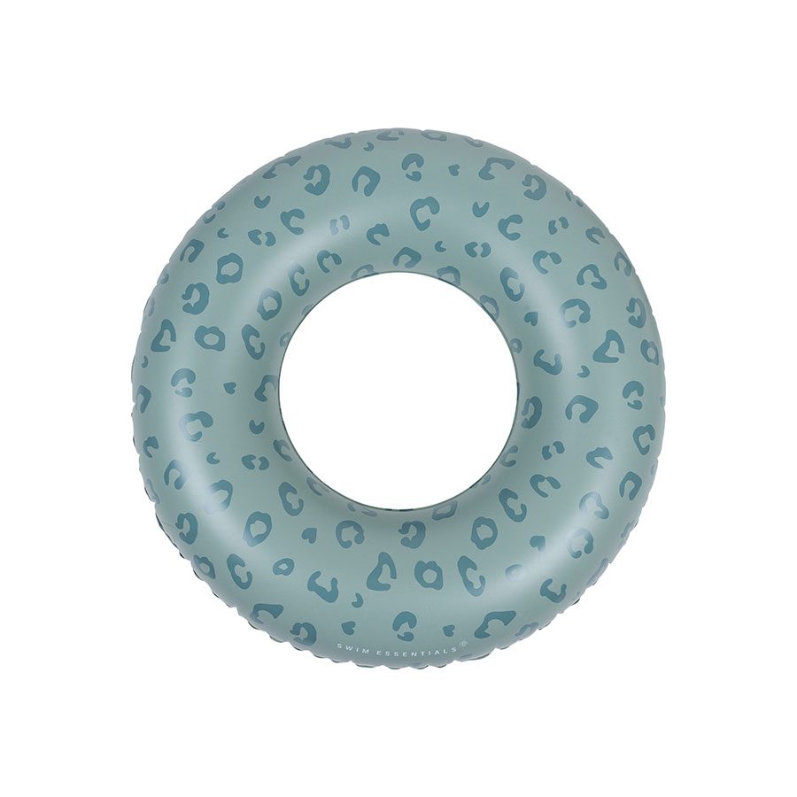 Blauw-groene zwemband met luipaardmotief.