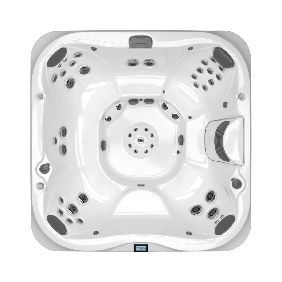 Bovenaanzicht van witte jacuzzi met jets