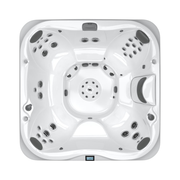 Bovenaanzicht van witte jacuzzi met jets