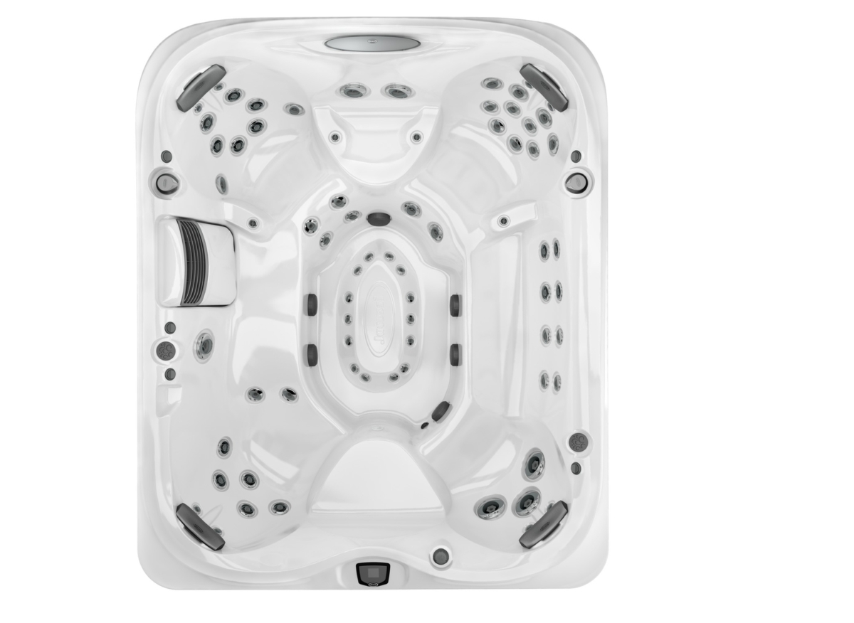 Bovenaanzicht van een moderne jacuzzi met jets.