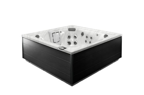 Moderne zwarte en witte jacuzzi met jets