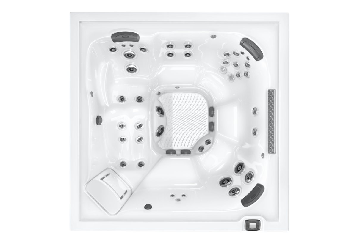 Witte luxe jacuzzi met massagejets bovenaanzicht
