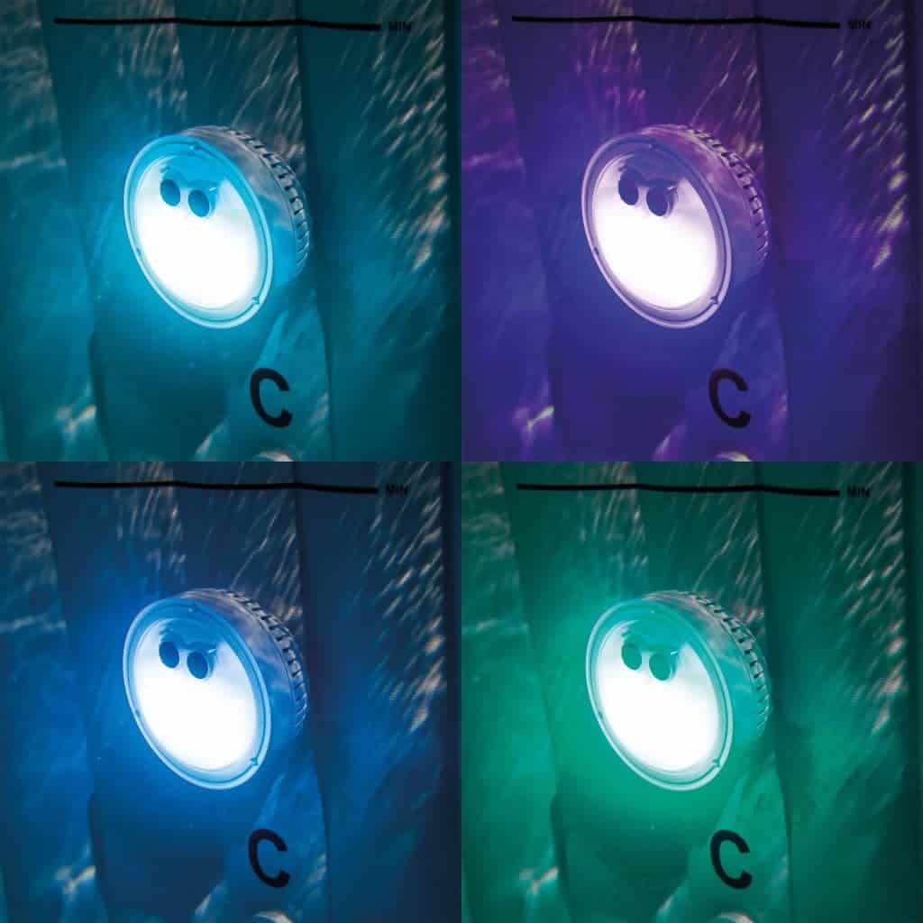 Onderwaterlampen met verschillende kleuren verlichting.