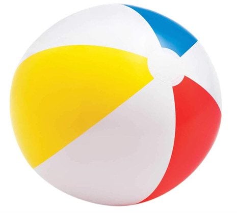 Felle strandbal met meerdere kleuren.