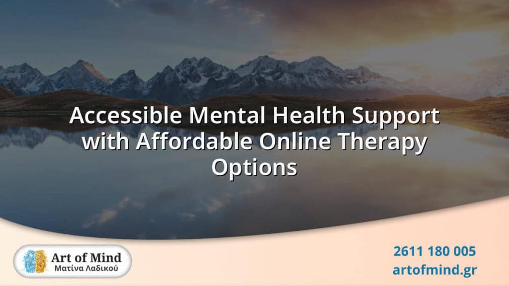 A calm and inviting online therapy session interface representing accessible mental health support through affordable digital platforms, promoting emotional well-being.