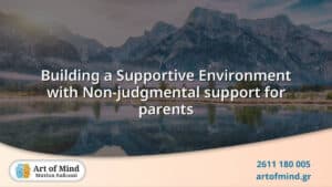 Parents sharing compassionate and non-judgmental support in a nurturing environment that promotes emotional well-being and healthy family relationships.