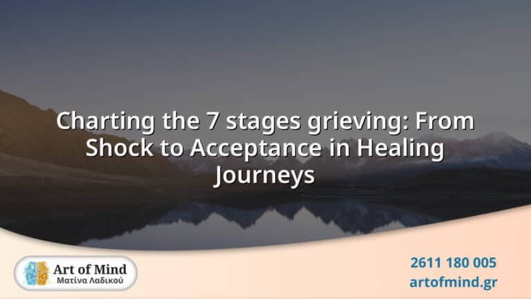 Detailed infographic illustrating the 7 stages of grieving, from shock and denial through to acceptance, highlighting emotional healing journeys and resilience in grief.