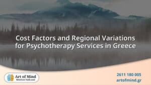 Detailed infographic illustrating cost factors and regional variations influencing psychotherapy service prices across different areas in Greece, highlighting therapy types and insurance impacts.