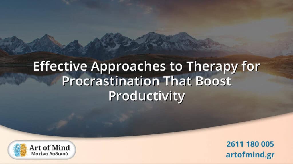 Illustration representing effective therapeutic approaches to overcoming procrastination, highlighting psychological strategies to boost productivity and mental well-being.