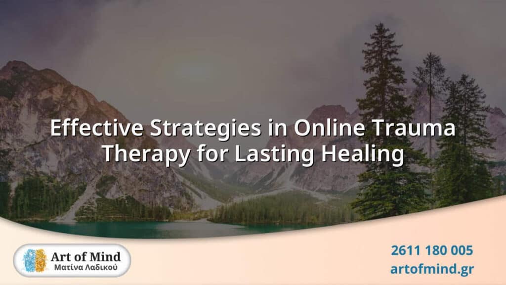 A professional therapist conducting an online trauma therapy session via video call, demonstrating effective strategies for lasting healing and mental well-being through digital platforms.
