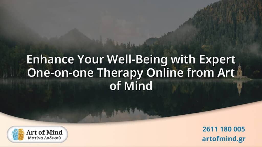 A serene and professional online therapy session from Art of Mind in Patras, Greece, showcasing expert one-on-one mental health support through digital platforms.