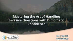 A professional woman confidently addressing invasive questions with diplomatic communication techniques, symbolizing effective interpersonal skills in therapy and counseling contexts.