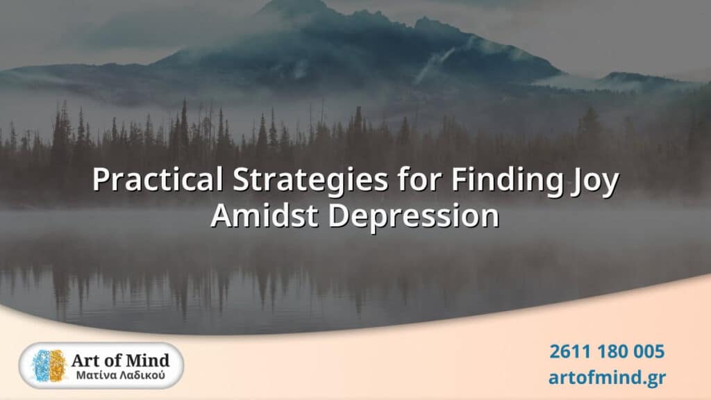 Illustration depicting practical strategies and therapeutic approaches for cultivating moments of joy and emotional resilience amidst depression's challenges.