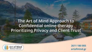 Confidential online therapy session provided by Art of Mind in Greece, emphasizing privacy, trust, and secure virtual mental health support for clients.