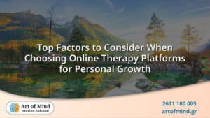 Illustration showing key factors and considerations when selecting online therapy platforms for personal growth, highlighting accessibility and mental wellness benefits.