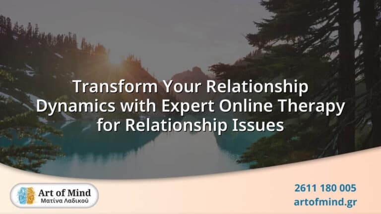Couple engaging in expert online therapy session to improve communication and resolve relationship issues, facilitated by Art of Mind psychotherapy center in Greece.