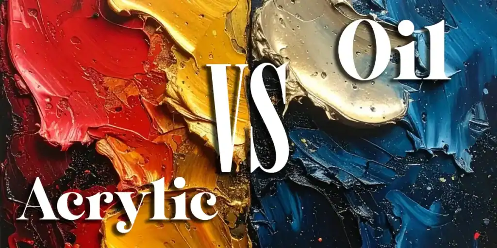 Bold acrylic paint textures in red, yellow, blue, and black create a striking visual.