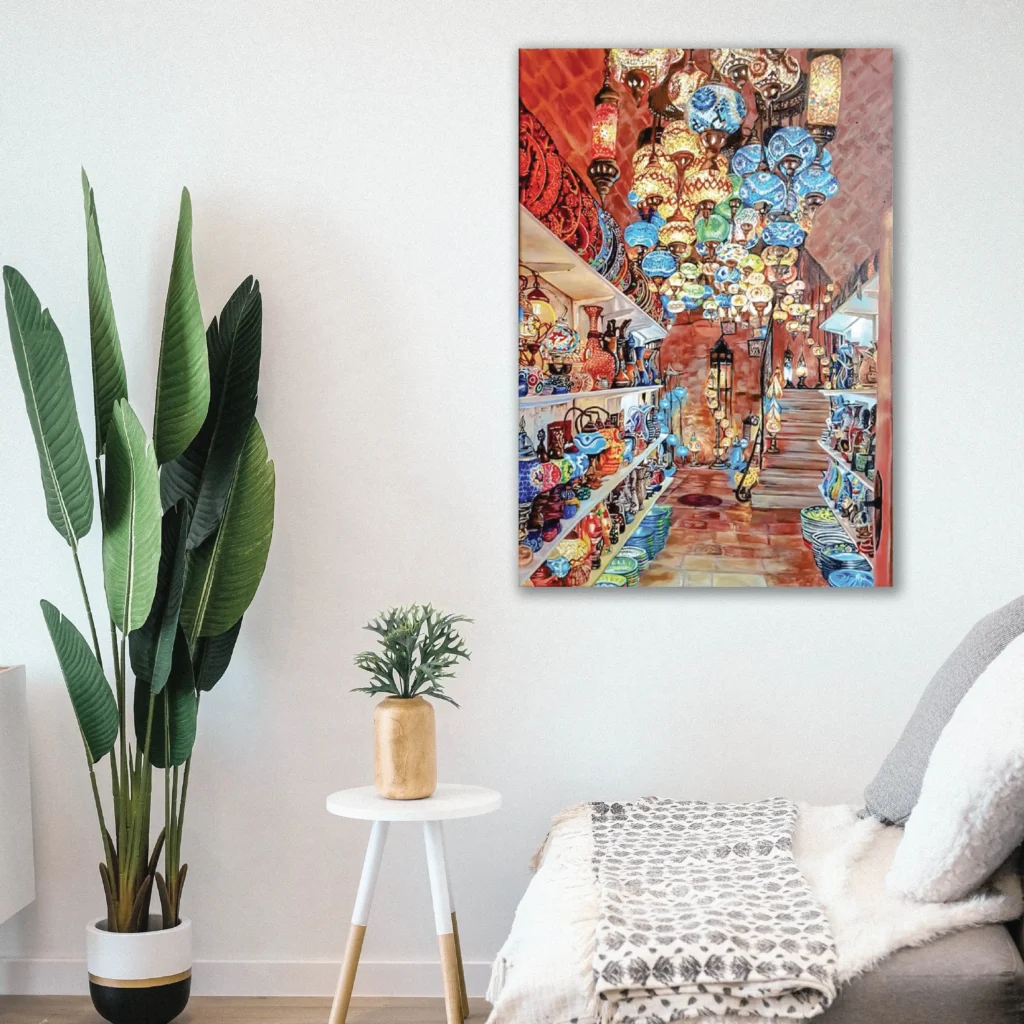 Colorful Turkish ceramics artwork enhancing stylish home decor.