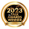 Gold emblem with "2023 The Talk Awards Winner" text, symbolizing excellence in customer satisfaction.