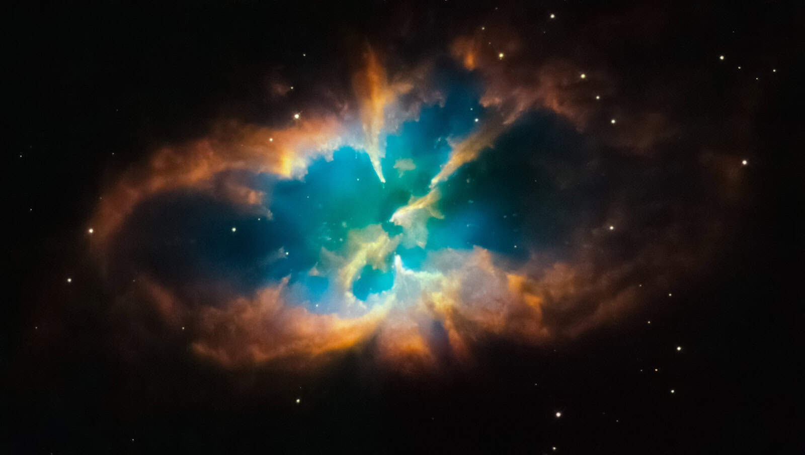 Planetary Alignment, 
a colorful star in the middle of a black sky