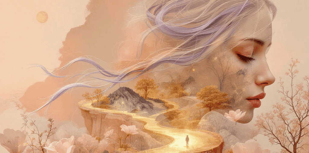 ai generated, woman, design, journey, happy, life, dream, artwork, creative, nature, flowers, georgeatrish-9251633.jpg