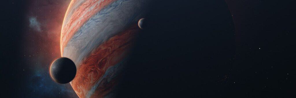 an artist's rendering of a planet with two planets in the background