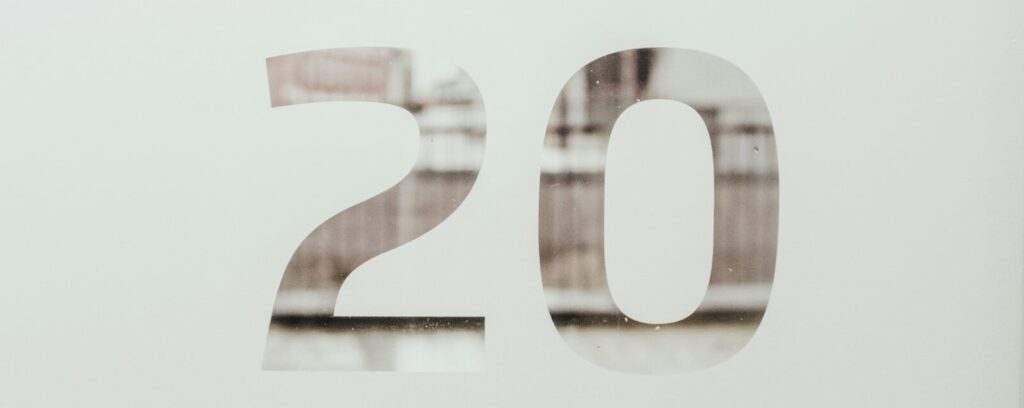 white background with 20 text overlay