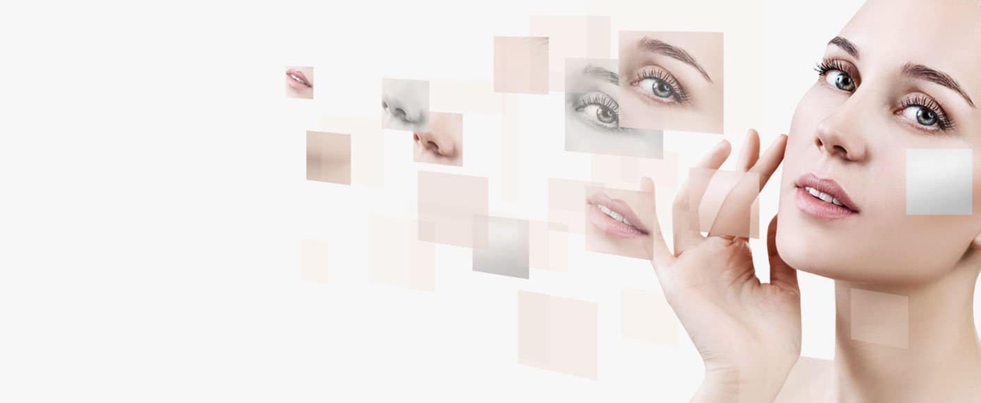 Femme avec des reflets de visage et teint éclatant.