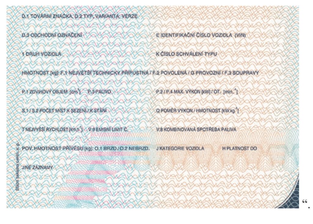 Zadní strana nového technického průkazu od roku 2024