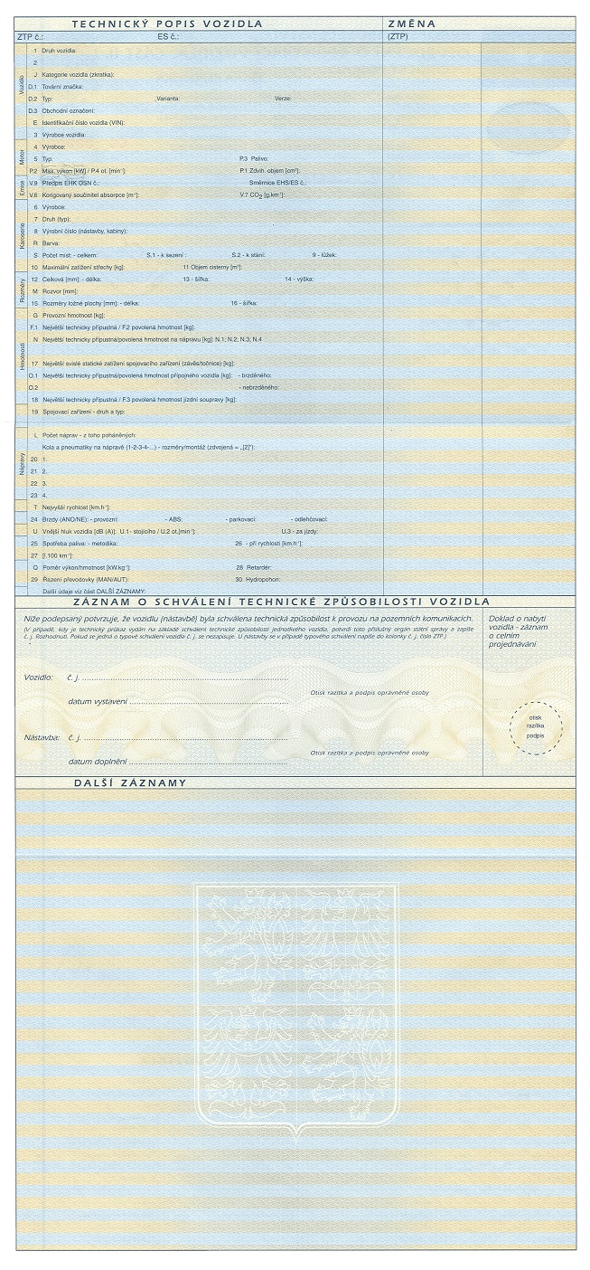 Zadní strana velkého technického průkazu