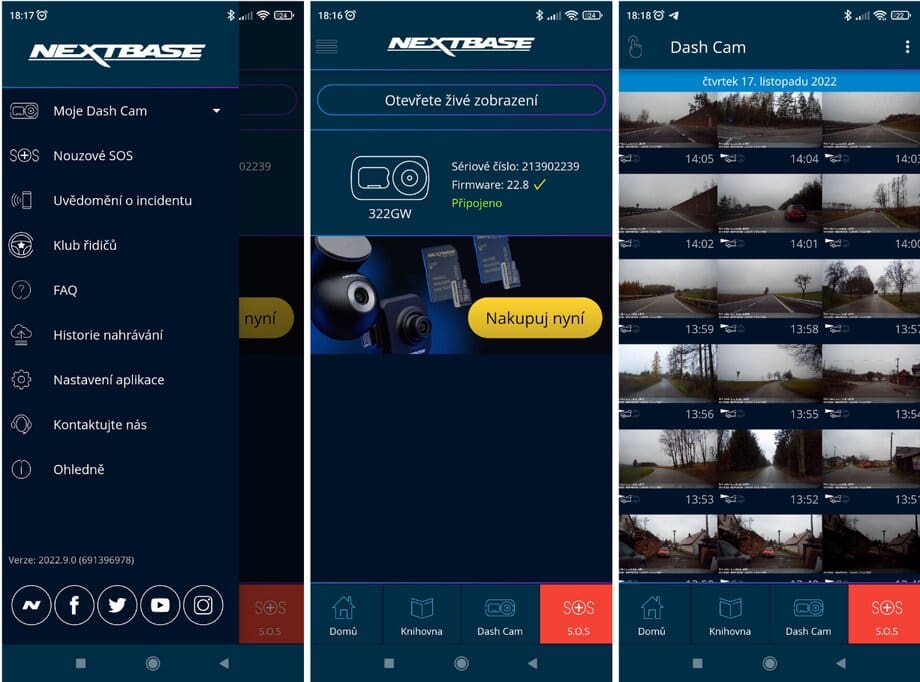 Nextbase 322GW mobilní aplikace