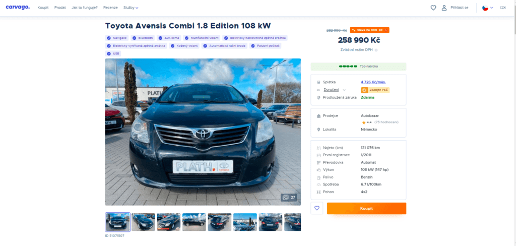 Carvago detailní informace vozu