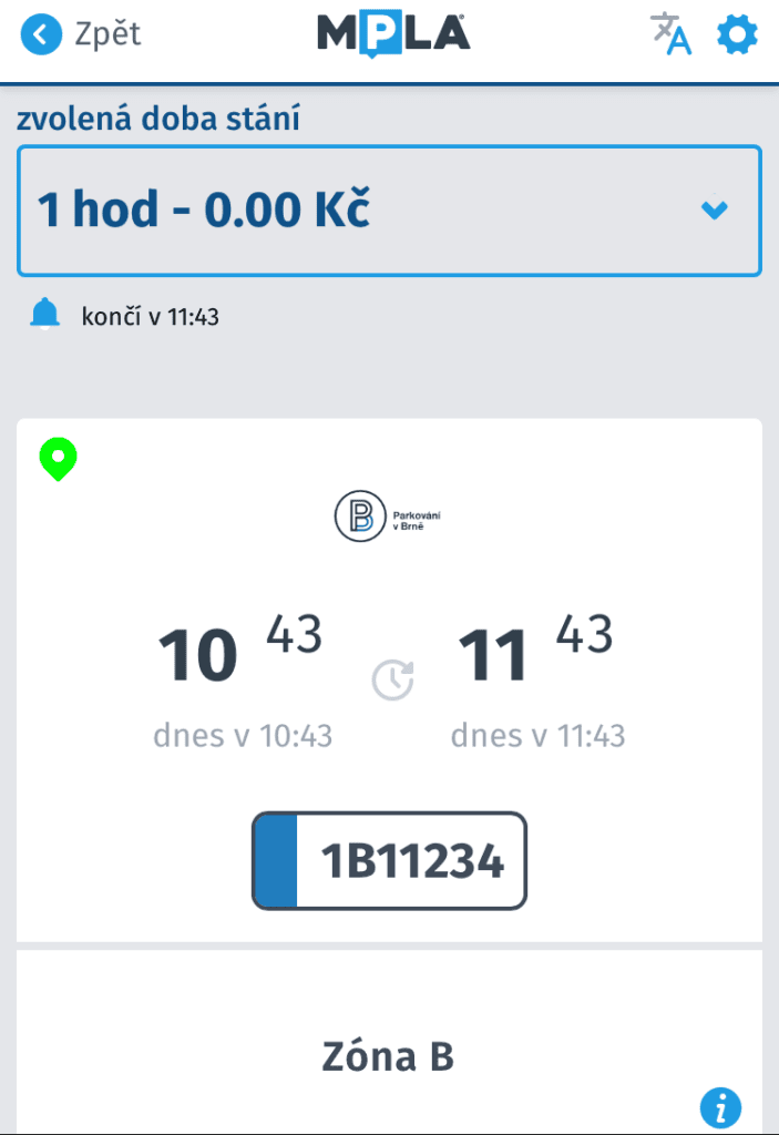 Aplikace online parkovací automat