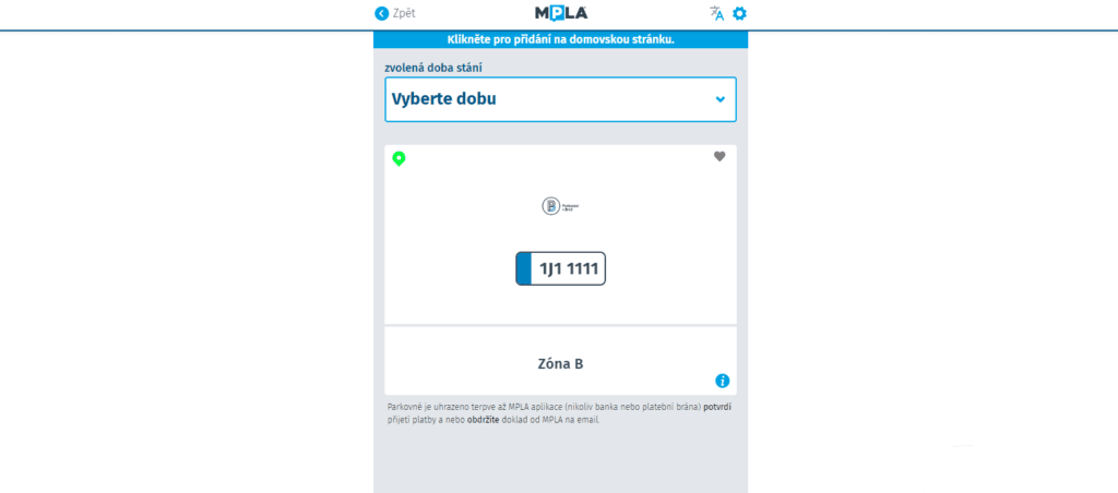 Aplikace online parkovací automat