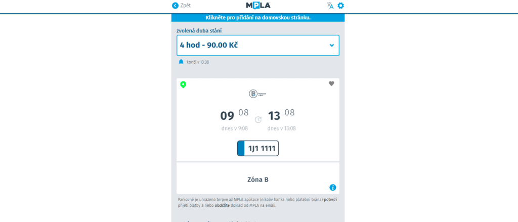 Aplikace online parkovací automat
