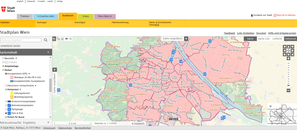Interaktivní mapa města Vídně - parkování