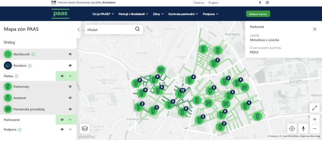 Interaktivní mapa Bratislava - přehled parkování