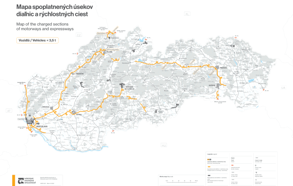 Mapa zpoplatněných úseků na Slovensku