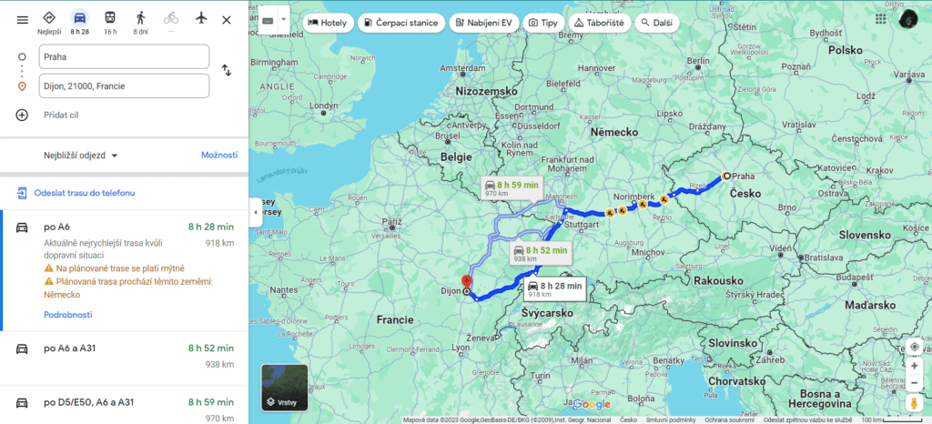 Google Maps - plánovač tras