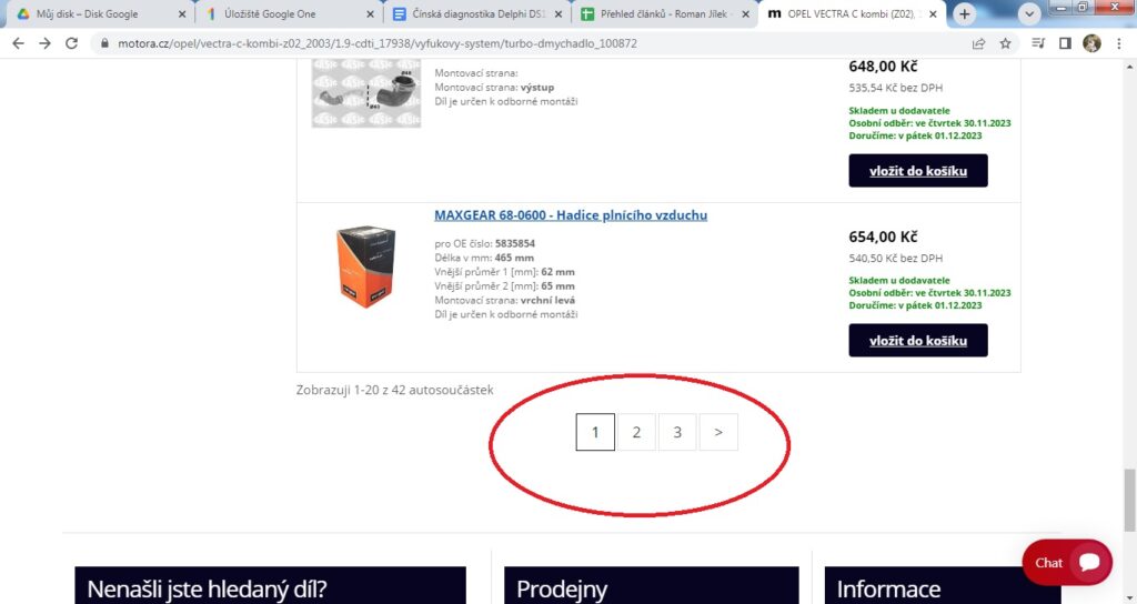 Začneme listovat menu, než nalezneme požadovaný díl