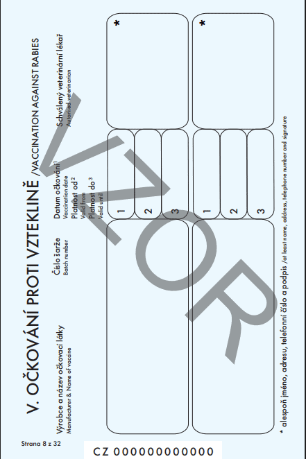 Cestovní pas zvířete vzor