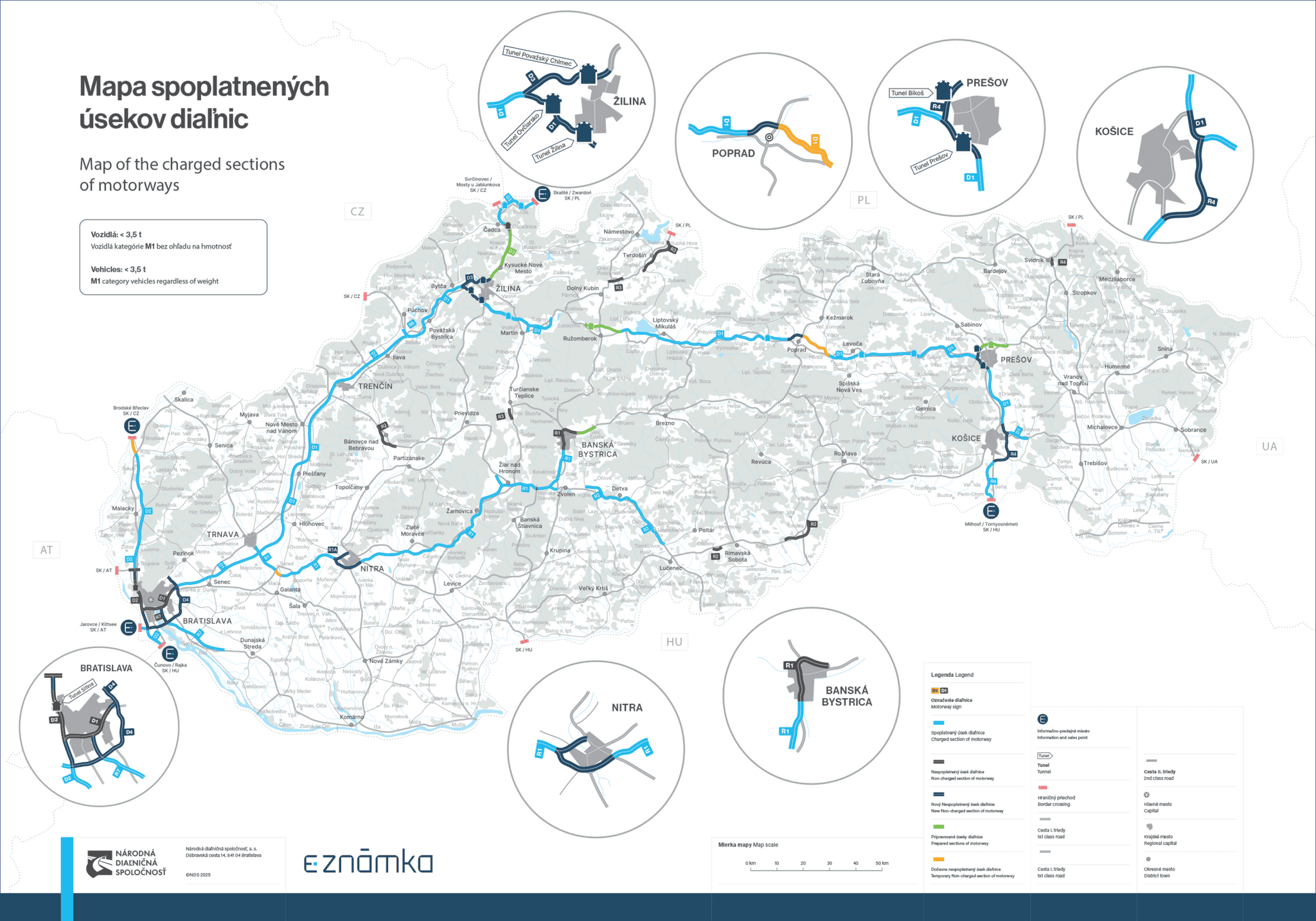 mapa zpoplatněných úseků na Slovensku