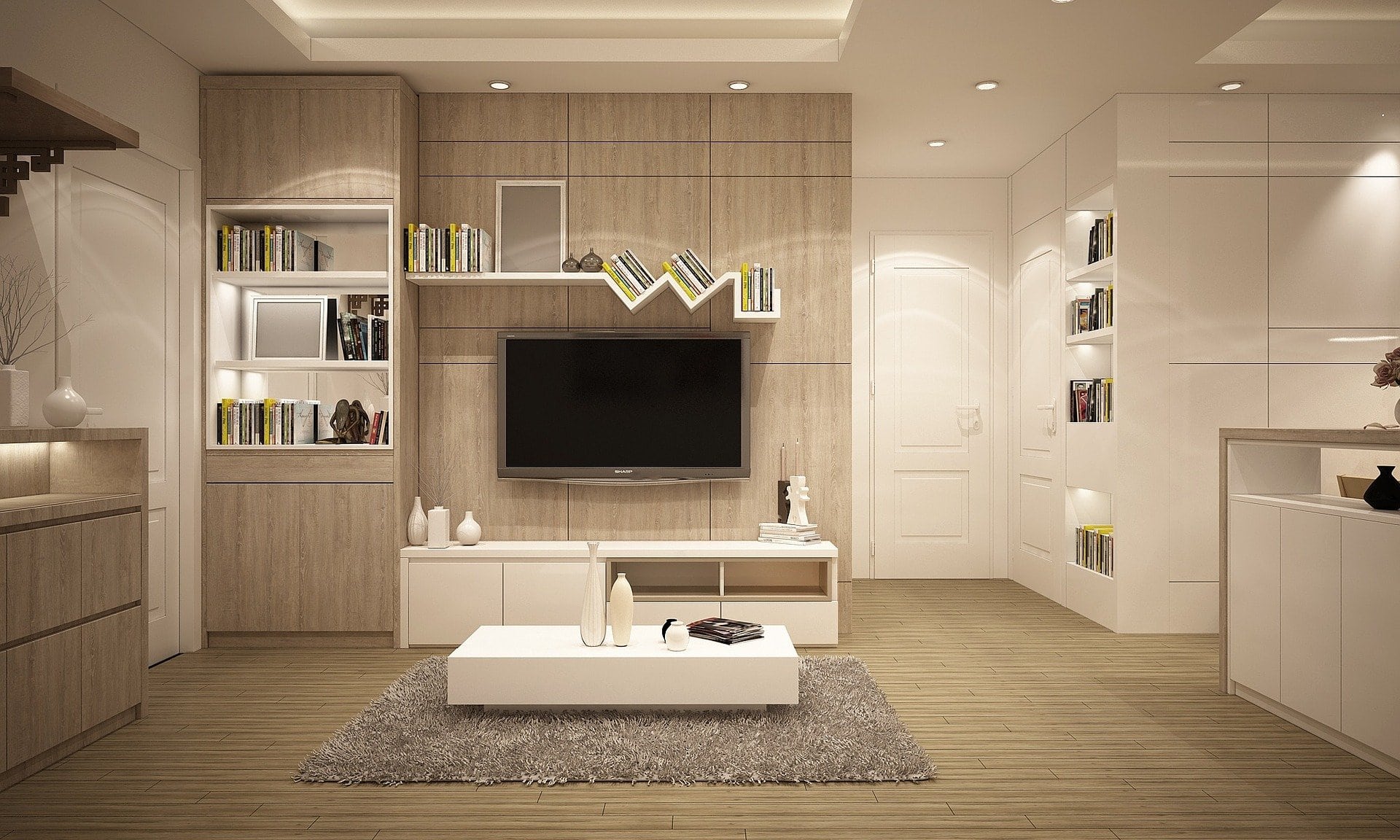 furniture-g93cbb5e34_1920 A modern living room interior with neutral colors.