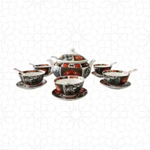 Soup Set White & Red without the Spoons